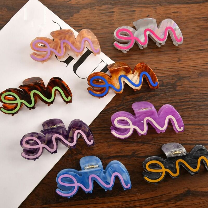 Acetate Hair Claws Ponytail Clip Snake Shape Geometric Hair Clips Large Size Wave Shape Hair Pins Usual