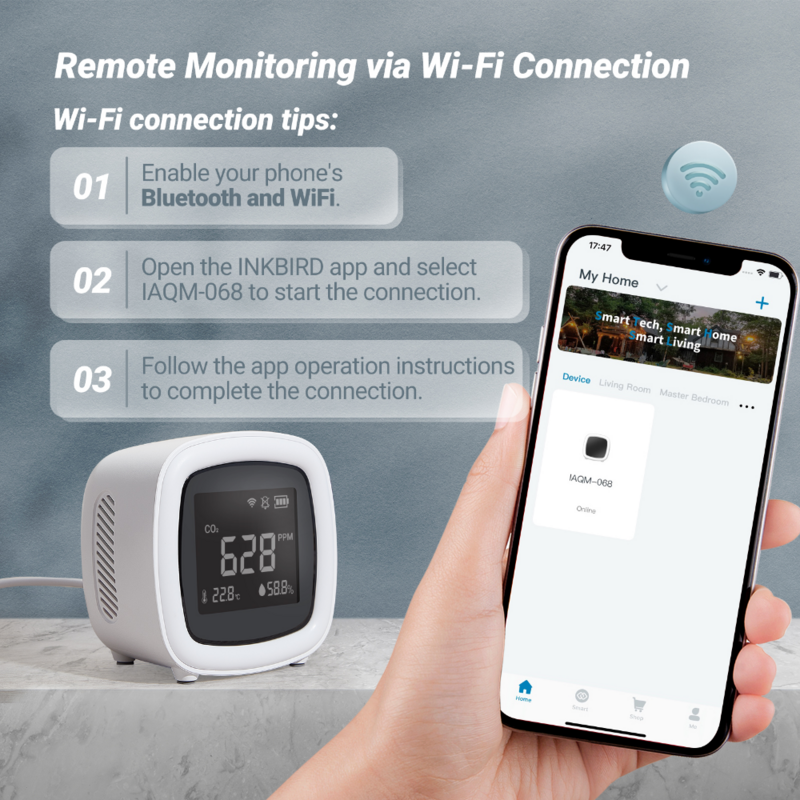 NDIR Detektor Konsentrasi Karbon Dioksida Co2 ABS Dalam Ruangan Sumber Rumah Pintar dengan Monitor Sensor Kualitas Udara Aplikasi Wifi Tuya