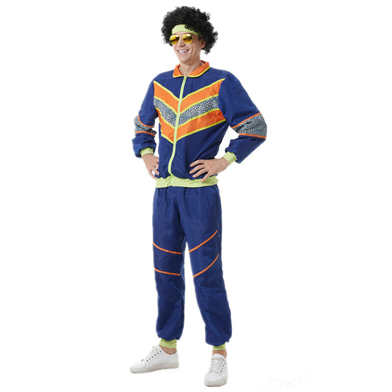 Męski kostium hipisowski z lat 80. Retro Rock dyskoteka Cosplay przebranie odzież Halloween