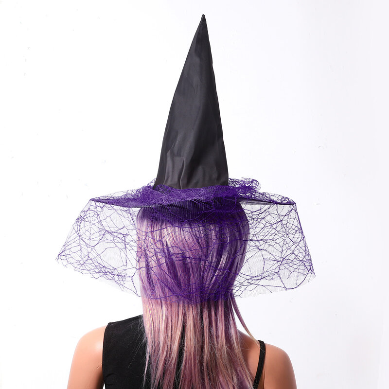 Akcesoria do kostiumów czarownic Halloween Mesh czarnoksiężnik element ubioru spiczasty kapelusz wiedźmy z rozciągliwym pasiastym zestaw pończoch/kapelusz osobno