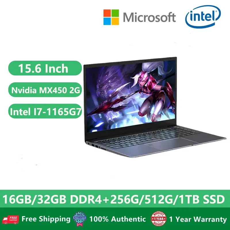 2024 laptopy do gier Geforce MX450 notebooki do nauki biurowej karty graficznej 11. Generacji I7-1165G7 danych 32GB pamięci RAM 2TB M.2 typ-C DP Metal