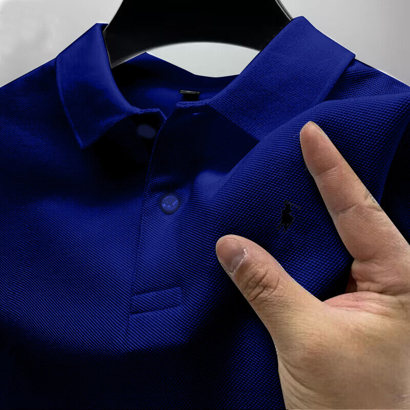 Modny modny t-shirt męski odzież uliczna zapinana pulower biznesowy letni klapa z krótkim rękawem szybki dryingPOLO