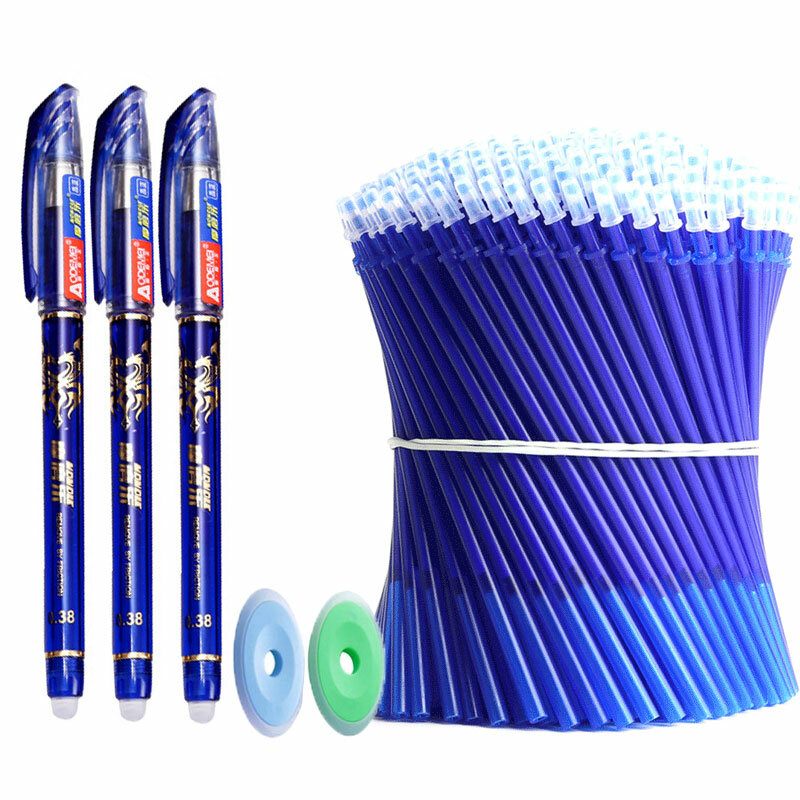 Ensemble de stylos gel effaçables à encre bleue et noire, tiges de recharge à bille, poignée lavable, fournitures d'écriture scolaire, papeterie, 0.5mm, 85 pièces/lot