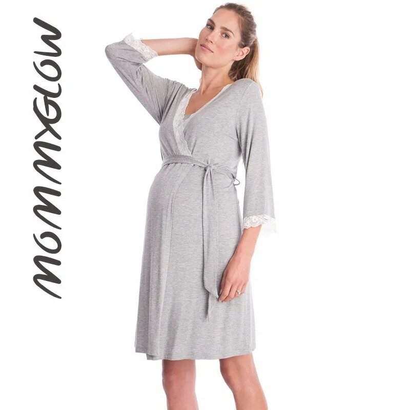 Robe de maternité en dentelle pour femme enceinte,chemise de nuit, pyjama d'allaitement, vêtement pour hôpital, peignoir, allaitement maternel gown,