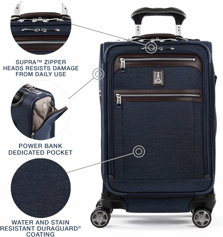 Bagagem de bagagem expansível macia, bagagem giradora de 8 rodas, portas USB, terno sólido da marinha, homens e mulheres, 21 em
