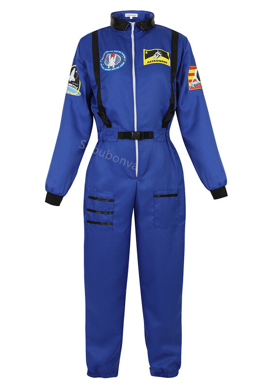 เครื่องแต่งกายผู้ใหญ่นักบินอวกาศผู้หญิงผู้ชาย Flight Space Suit Jumpsuit ฮาโลวีนคอสเพลย์ One Piece Overalls สีฟ้าสีขา...