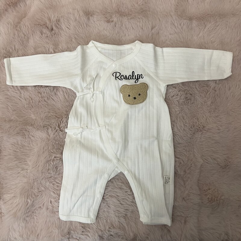 Any name Cute Teddy Bear Jumpsuit, Embroidered Newborn Baby Clothing, Seasonal Jumpsuit Essential Gift Package