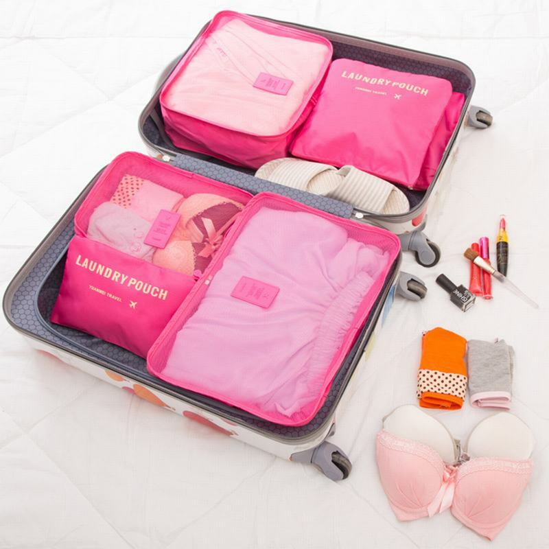 Bolsa de almacenamiento de viaje de gran capacidad, bolsa impermeable para equipaje, ropa interior, con cremallera, color rosa, azul y gris, 6 unidades por juego