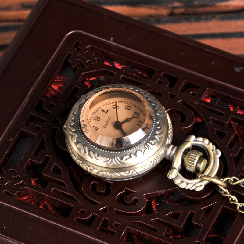 남녀공용 빈티지 작은 다이얼 쿼츠 포켓 시계, 투명 호박색 하트 고리 체인 펜던트 목걸이 시계, 여성용 선물