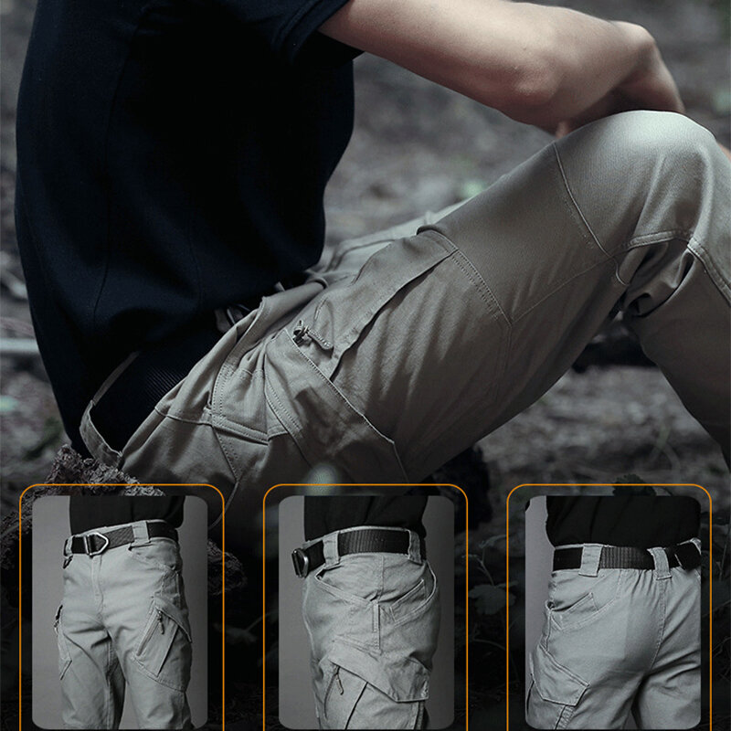 กางเกงคาร์โก้ผู้ชายกางเกงหลายกระเป๋ากันน้ำทนทานต่อการฉีกขาดชุดฝึกแบบลำลอง