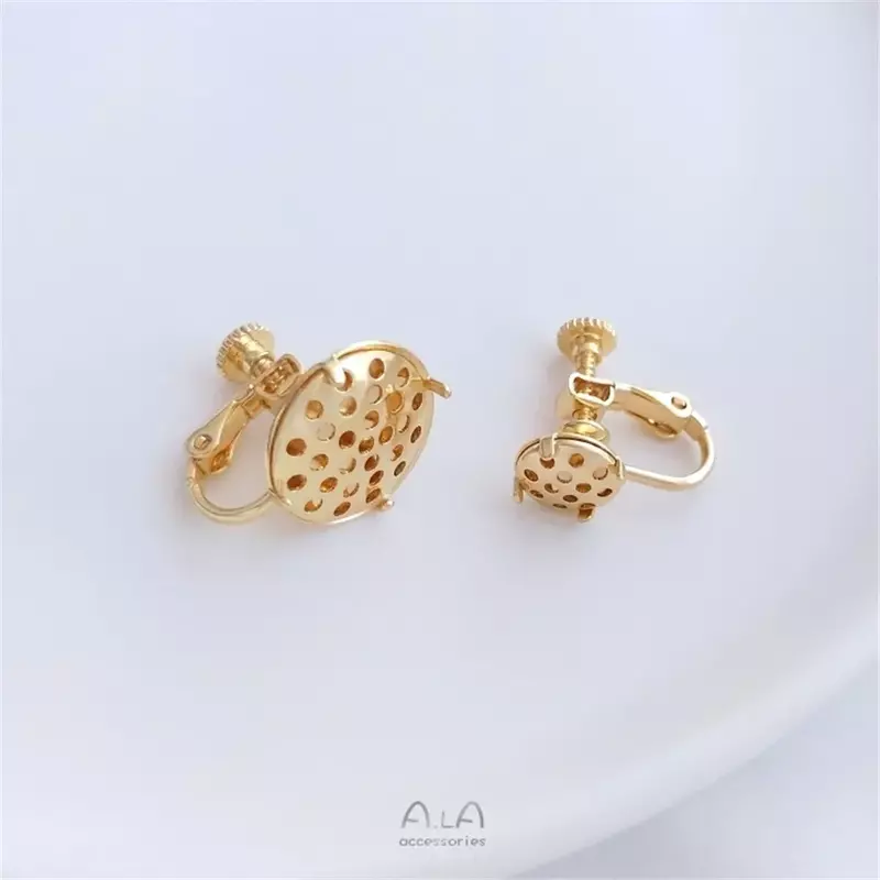 14K pack real gold mesh disc screw ear clip showerhead tray Handmade DIY earring accessories Earring buckle accessories