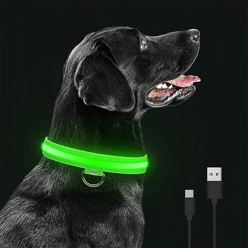 Ledグローイング犬の首輪ペット、充電式、防水、発光、調節可能な、夜の光、安全ネックレス