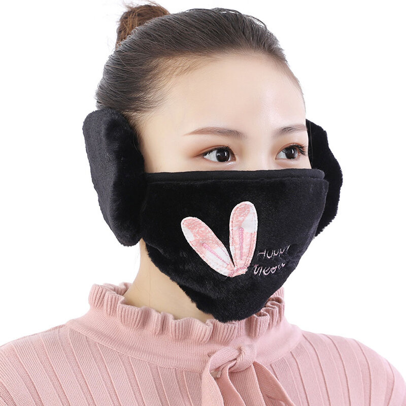 Plush Mask Earmuffs For Women Men Winter Keep Warm Noise Protection Elastic Washable For Outdoor Work Fishing Skiing Running