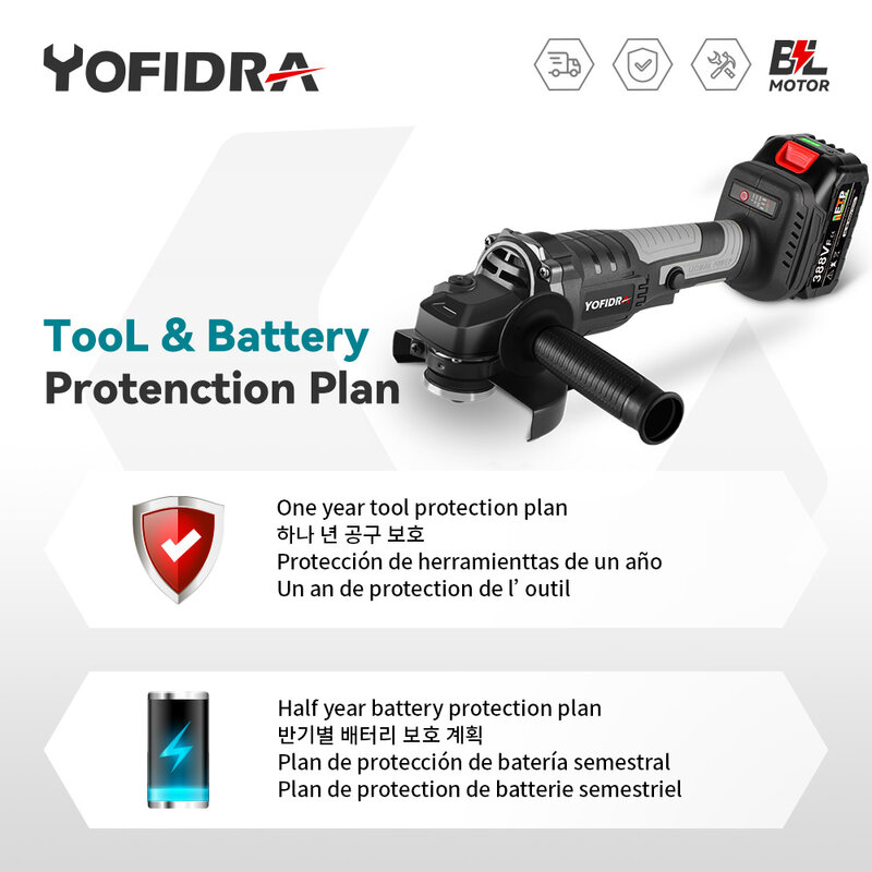Yofidra-Rebarbadora sem escova, 3 engrenagens Moagem, corte, polimento, ferramenta para madeira para bateria Makita 18V, 125mm