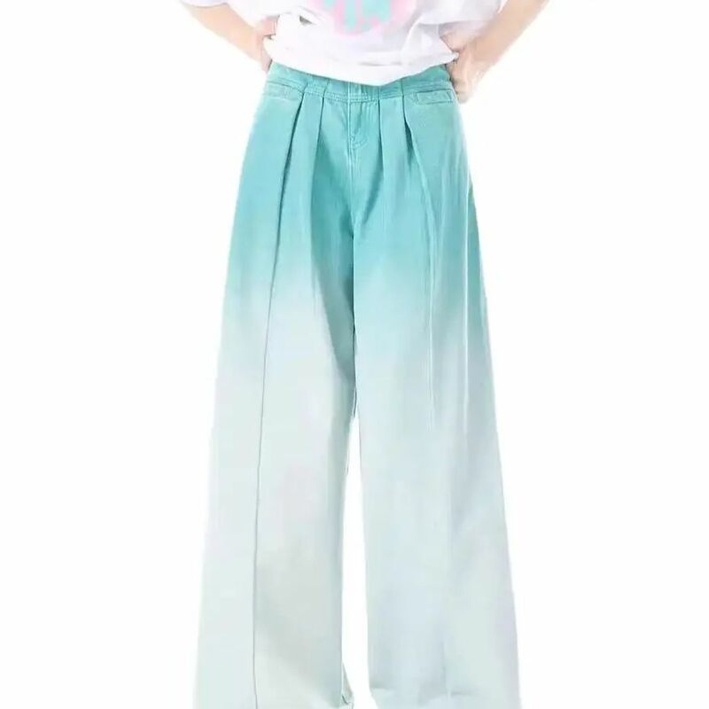Gradient Jean Trousers High Waist Pants 2024 Y2K Blue Fashion Retro Wash Women Harajuku Autumn Winter Denim Vintage Streetwear