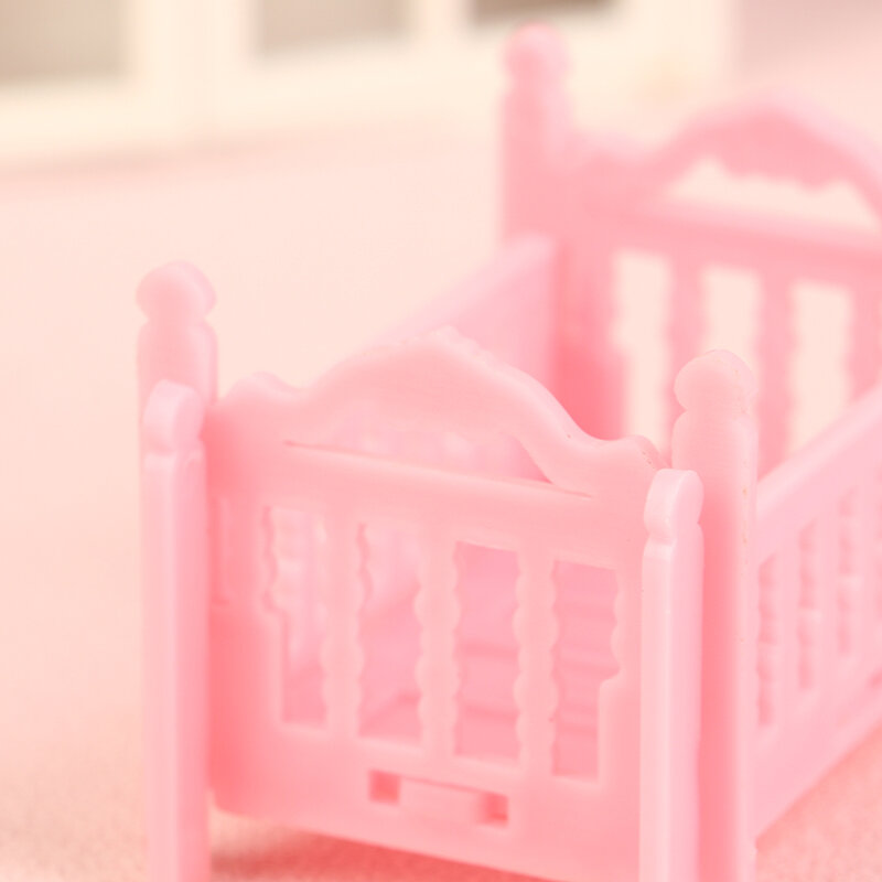 Dollhouse Miniature Cradle Berço Bedding Set, Baby Doll Móveis, Brinquedos para Bonecas, Decorar