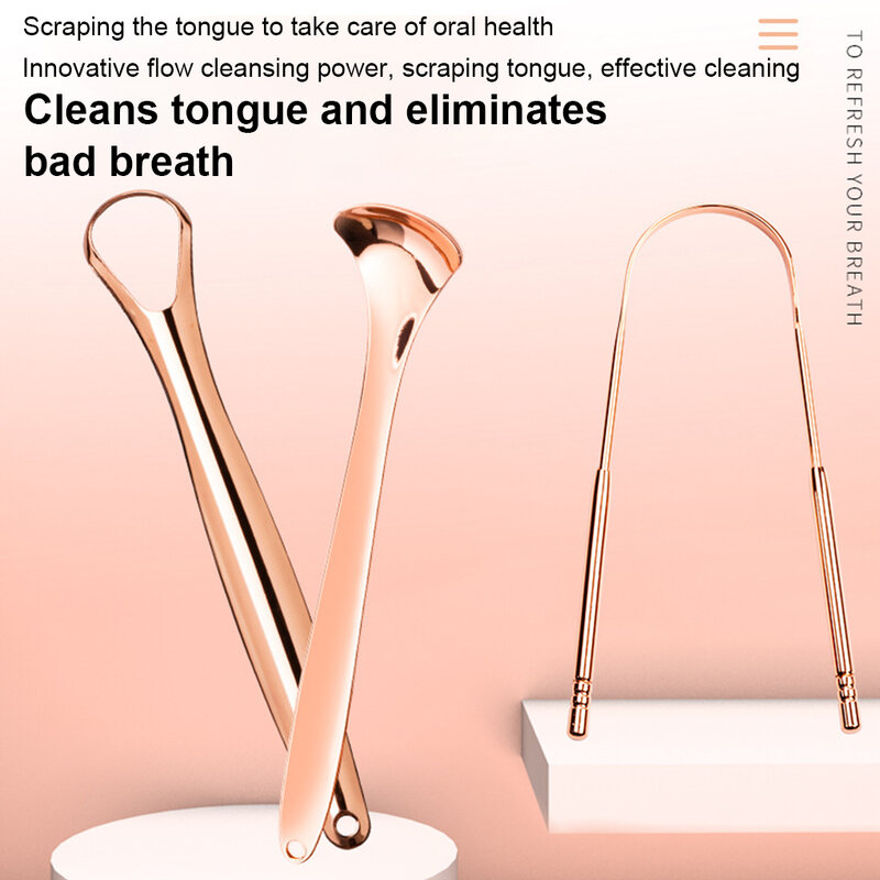 Tongue Scraper Cleaner com Travel Handy Case, escova dental, kit de mau hálito, metal para adultos, eliminar limpador profissional, 3 pcs por conjunto