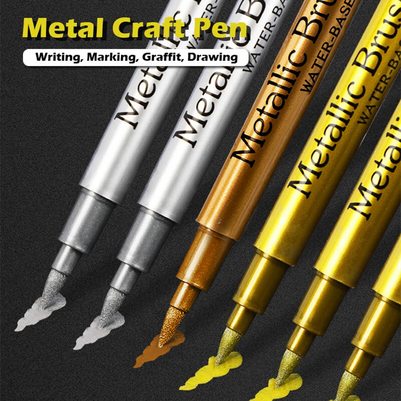Rotuladores metálicos de pincel, marcador de arte permanente para manualidades de Manga, suministros de papelería escolar, Color dorado y plateado, 2 o 1 unidades