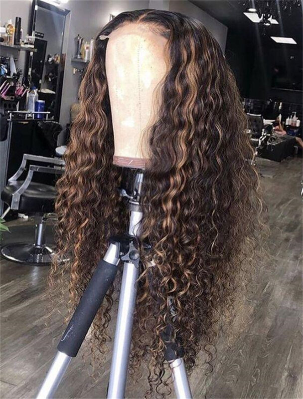 Long Soft  Highlight Brown Kinky Curly 180Density Lace Front Wig For Black Women BabyHair Glueless Preplucked Heat Resistant