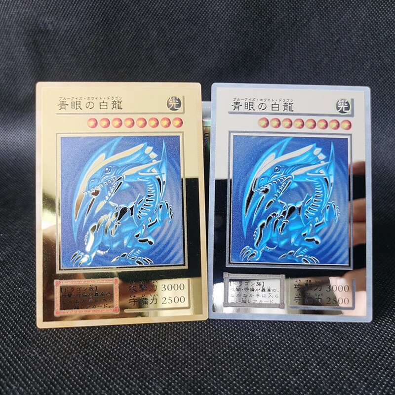 Yugioh Gouden Metalen Kaarten Yu-Gi-Oh Legering Verzamelkaart Blauwe Ogen Donkere Magicial Obelisk Slifer Ra Kids Kerst Verjaardagscadeau