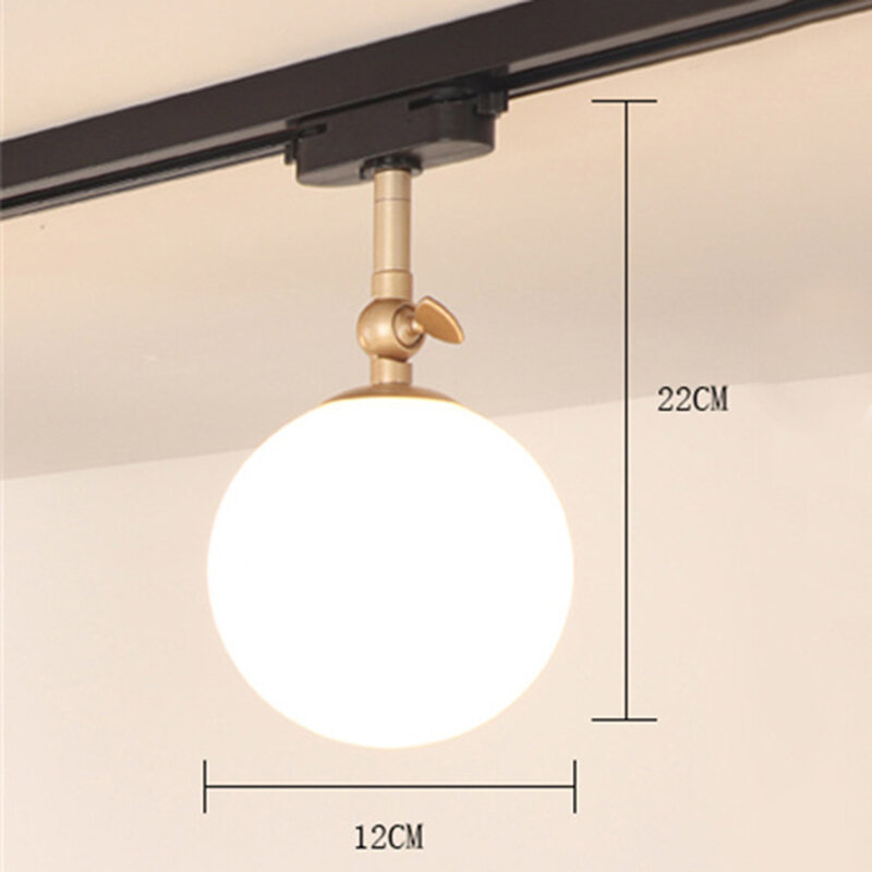 Modern E27 Glass Globe LED Track Light, Luminária de faixa, Ângulo ajustável Rail Spotlight, Lâmpada do teto, Spot Lights para roupas
