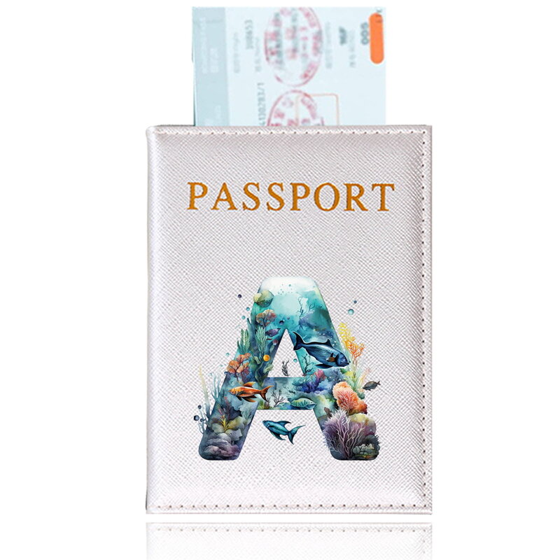 Sarung paspor perjalanan paspor tempat paspor tempat paspor seri cetakan huruf ikan penutup pelindung paspor tempat kartu kredit ID