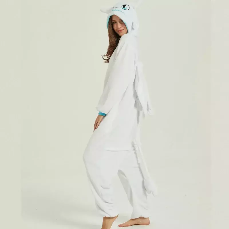 Black White Toothless Dragon Onesie for Adult Women Men Animal Pyjamas Homewear Halloween Cosplay Party Costume