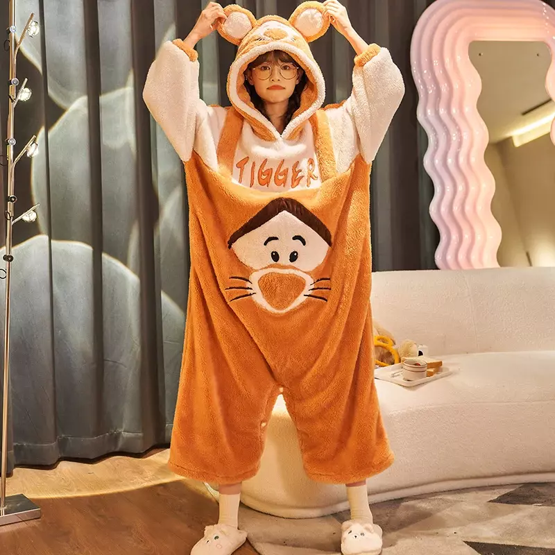 2023 New Adult Onesie for Women Warm Cute Pajamas Animal Jumpsuit Winter Cartoon Fleece Sleepwear Velvet Plus Size Home Clothes