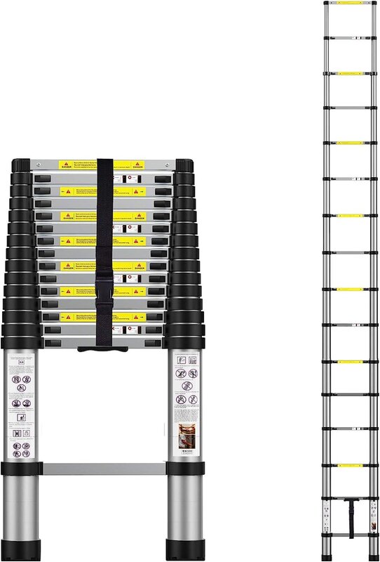 Escada telescópica de alumínio, escadas telescópicas com saco de transporte para uso externo e interno, 15.5ft