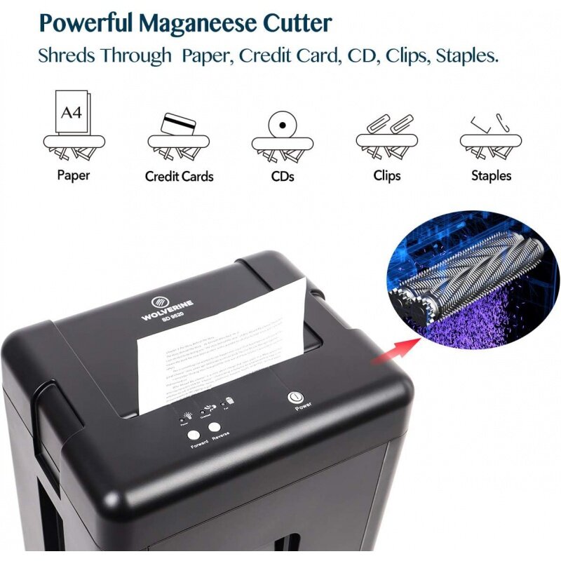 WOLVERINE 15-Sheet Super Micro Cut High Security Level P-5 Heavy Duty Paper/CD/Card Shredder for Home Office, Ultra Quiet by Man