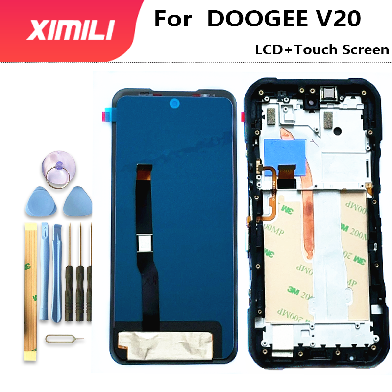 Doogee-Original Display LCD com Moldura e Touch Screen Digitizer Assembly, Doogee V20 Pro, Substituição De Vidro, 6.43 ", Novo