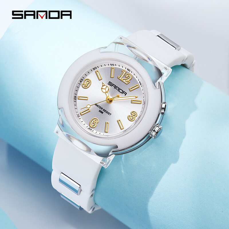 Trend w modzie wypoczynek na świeżym powietrzu Temperament wszechstronny dla dziewczynek 2024 nowy zegarek Sanda 6104 zegarek z lampą LED kwarcowy