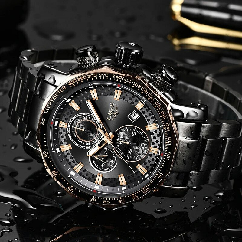 LIGE New Sport Chronograph orologi da uomo Top Brand Luxury Full Steel Quartz Clock impermeabile Big Dial Watch Men Montre Homme