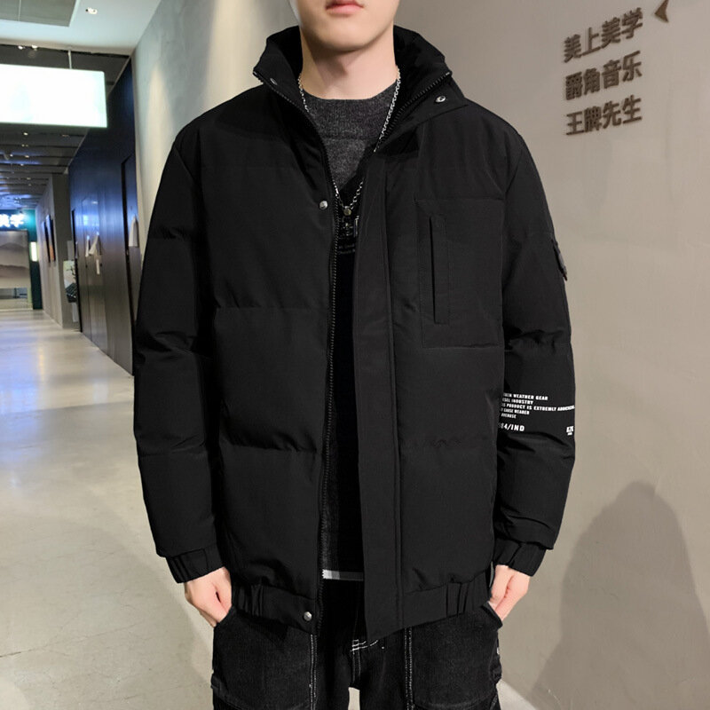 Inverno casaco de algodão casual masculino na moda gola casaco juventude moda versátil casaco solto jaqueta de algodão quente roupas masculinas