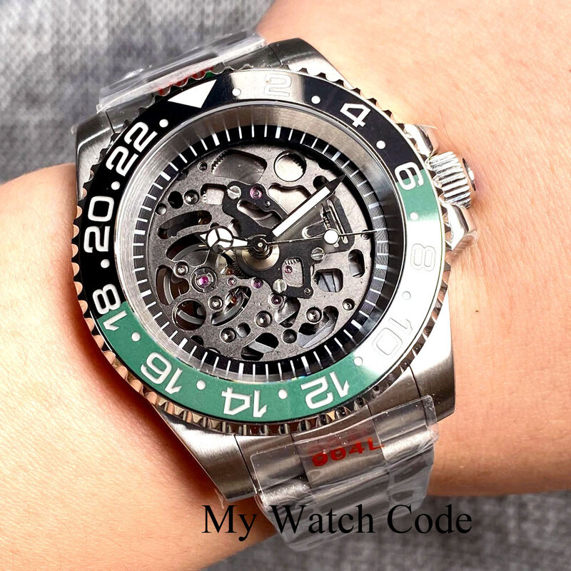 Nologo-Reloj de pulsera de acero para Hombre, accesorio masculino resistente al agua con mecanismo de movimiento de esqueleto, complemento mecánico de lujo para negocios, NH72A, 20Bar