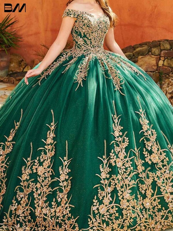 단풍잎 아플리케 퀸세아 원피스 골드 레이스 바스크 칵테일 드레스, 로맨틱한 공주 드레스