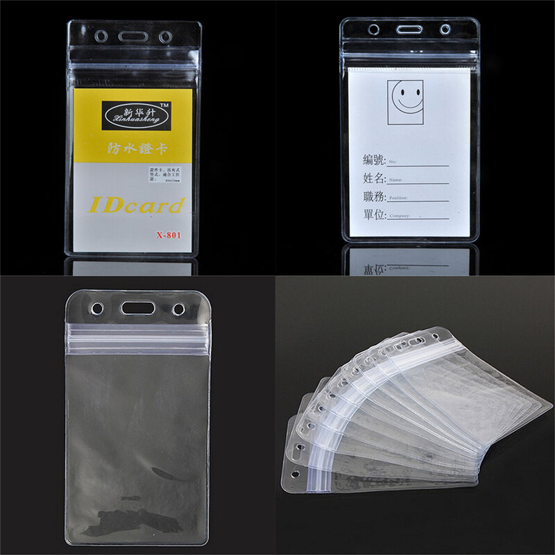 Titular do cartão impermeável transparente, plástico Vertical Name Tag, Zipper ID Card Holder, fosco, Novo, Quente, 10 pcs