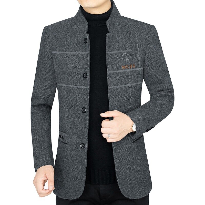 BLAZER wol kasual pria, jaket bisnis campuran wol musim gugur untuk pria