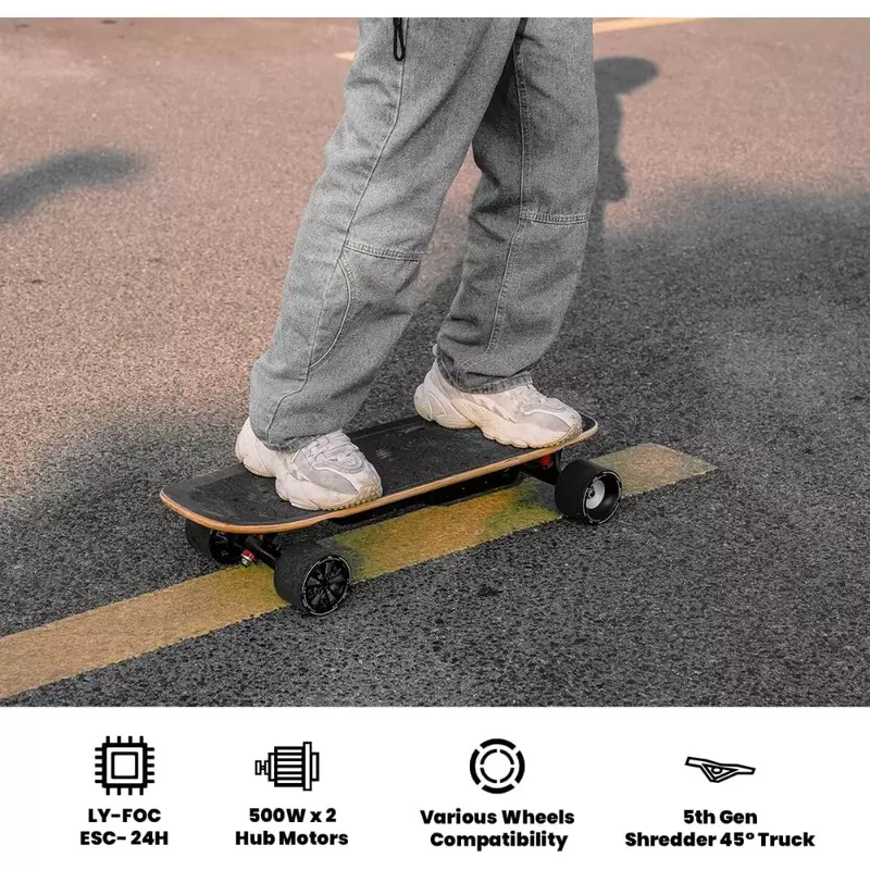 Skateboard elettrico con telecomando, velocità massima di 28 MPH, portata di 11 miglia, carico massimo di 330 libbre, per Skateboard per adulti e adolescenti