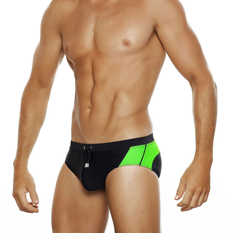 유럽과 미국의 여름 Colorblock 삼각형 수영복 남자 레이스 업 수영 비치 보드 반바지 수영 트렁크 푸시 패드