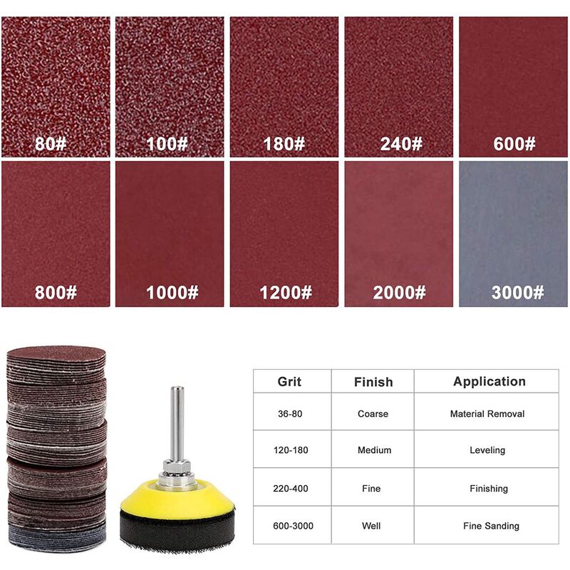 200PCS Sanding Discs Pad Kit, 50mm Hook and Loop Sandpaper with Foam Buffing Pad, Grits Sanding Discs for Rotary Tools