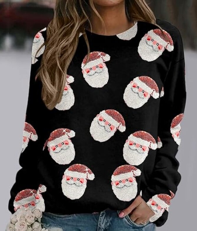 Suéter de manga larga con cuello redondo para mujer, suéter versátil con estampado de Santa Claus, base de moda, otoño e invierno, 2023