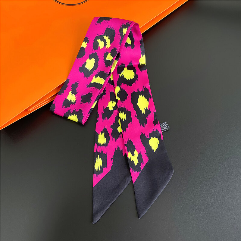 Silk Scarf Small Leopard Print Printed Women Silk Scarf Head Scarf Brand Small Tie Handle Bag Ribbon Small Long Scarves