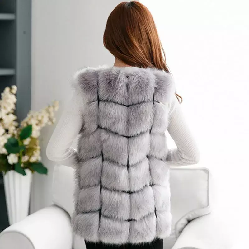 Chaleco de piel sintética para mujer, abrigo elegante de felpa suave, informal, lujoso, sin mangas, de alta calidad