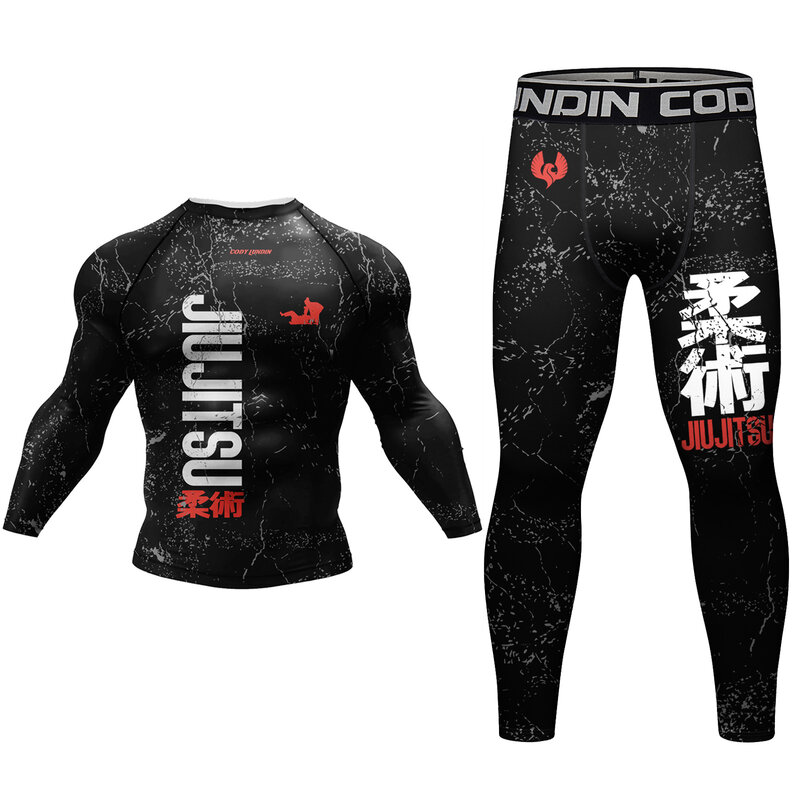 Cody Lundin 2-częściowy strój sportowy z długim rękawem BJJ jiu jitsu Rashguard Koszule Bjj Grappling Spodnie kompresyjne Bieganie Aktywne noszenie