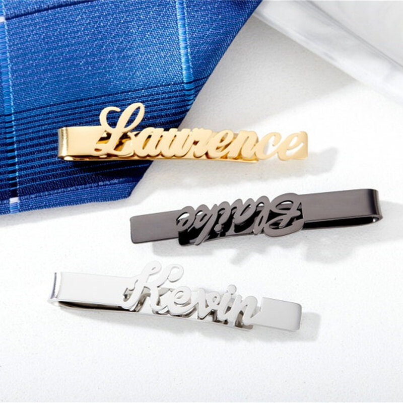 Personalized Tie Clip For Men Suit Accessories Customized Name Tie Clip Stainless Steel Tie Bar For Husband Groomsmen Gifts