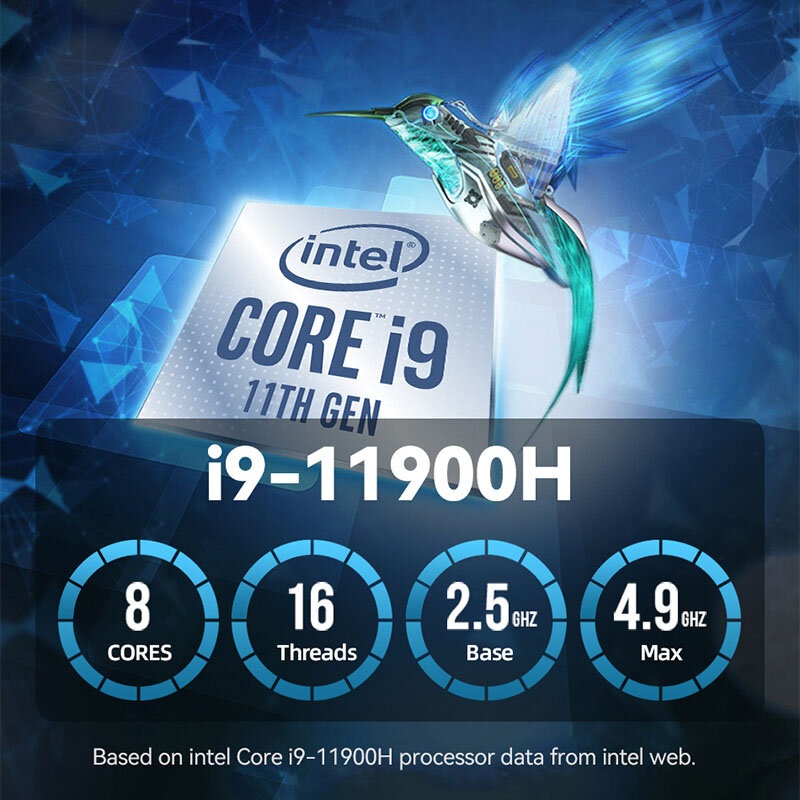 Mini PC de jeu Intel Core i9-11900H i7-11800H 32 Go DDR4 512 Go/1 To SSD 4K Affichage Windows 10 Ordinateur de jeu