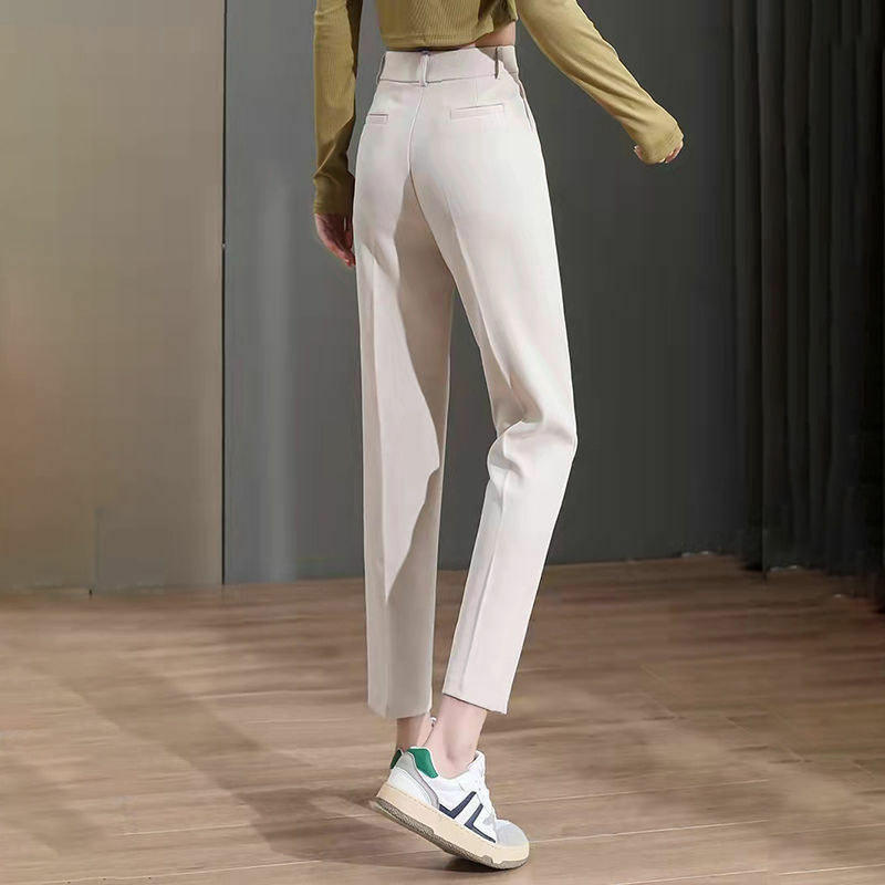 Office Lady Fashion Solid Straight Pants 2023 New Spring Summer Women Korean High Waist Pocket Casual Pencil Suits Trousers X103