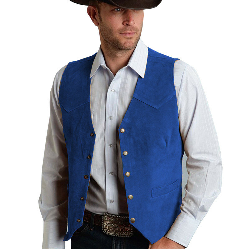 V Neck Men's Vest In Stock Business  Suede  Material West Cowboy Cool Men's Vest Casual For Wedding Party