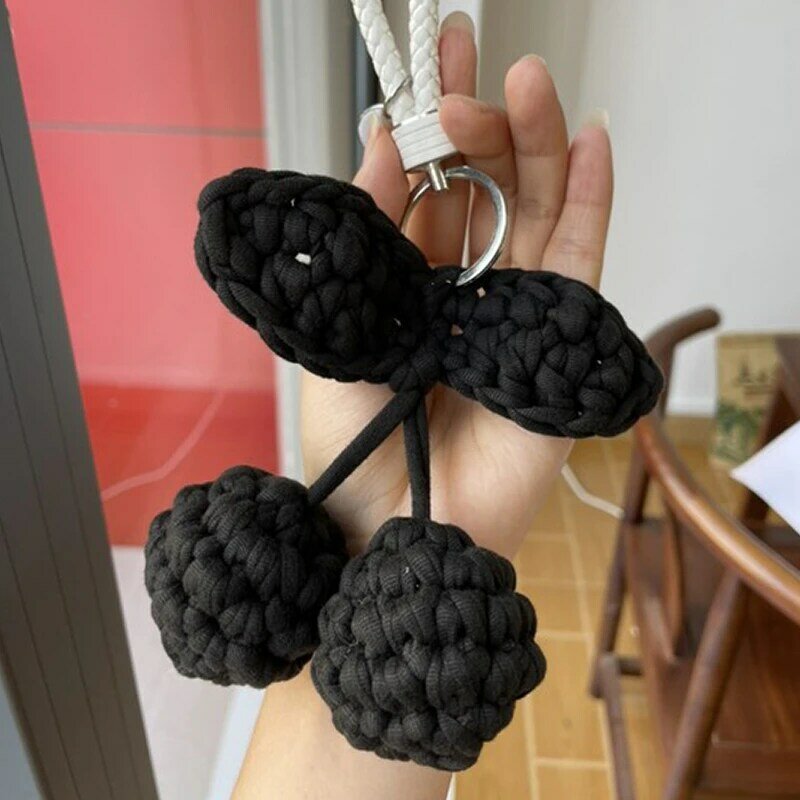 Hand Woven Cherry Key Chain Pendant Car Indoor Ornament Keyring Pendant Bag Mobile Phone Weaving Small Pendant Gift Accessories